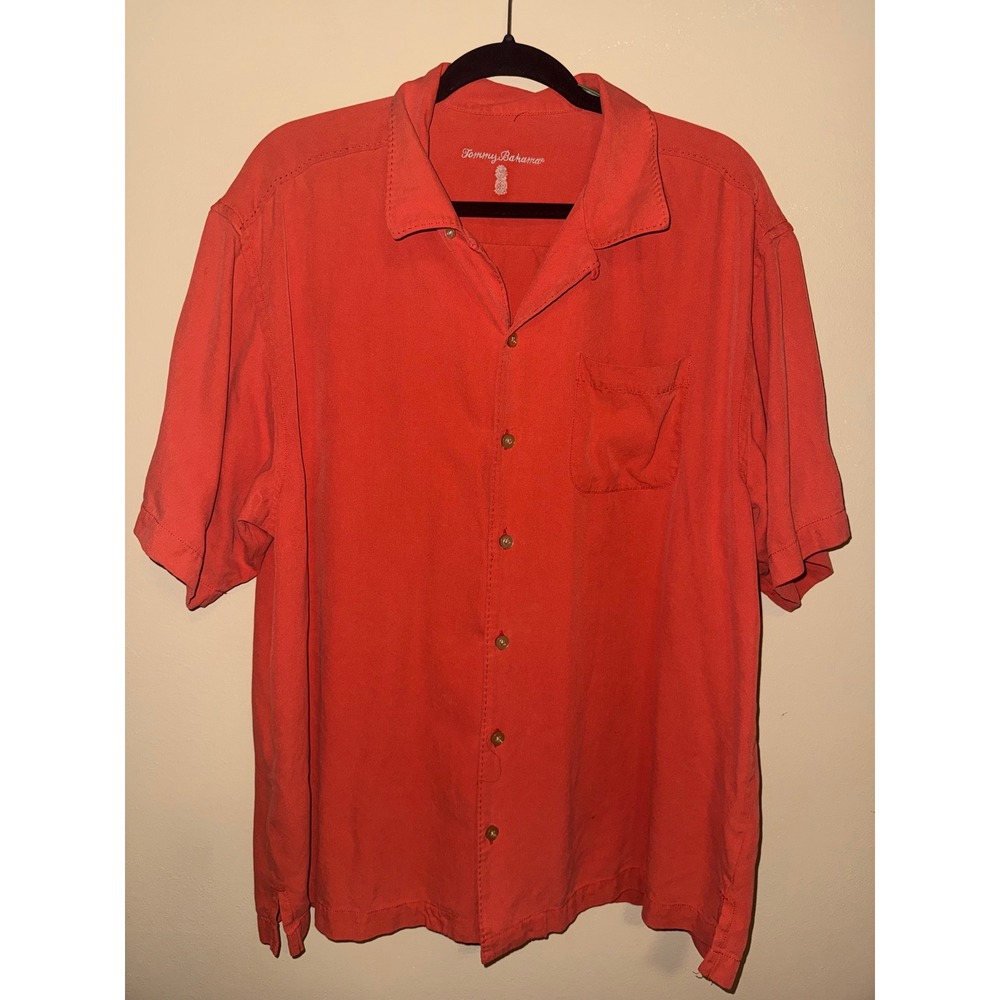 Tommy Bahama Mens XL Orange 100% Silk Camp shirt Resort Casual Breathable T34181